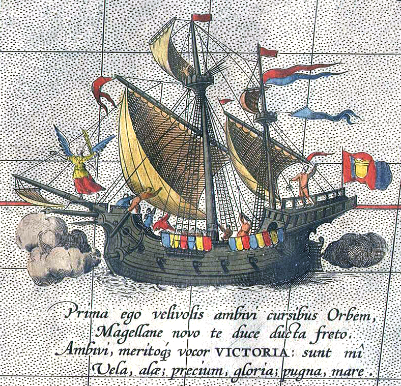 фрагмент карты Ортелия - Магеланов корабль Виктория